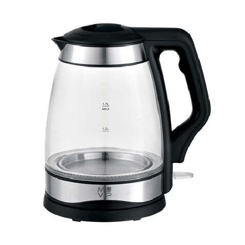 Muvip Bollitore per Acqua in Vetro e Acciaio Inossidabile 1,7 Litri 2200W - Indicatore del Livello dell'Acqua - Base Gir