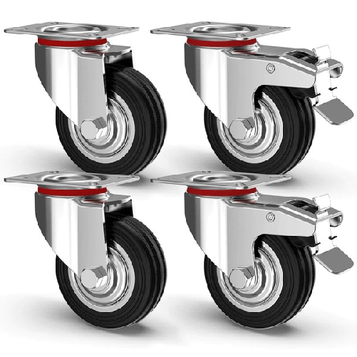 Trade Shop Traesio-set 4 Ruote Piroettanti Per Carichi Pesanti Girevole 360° Con Freno 125x80x100mm -