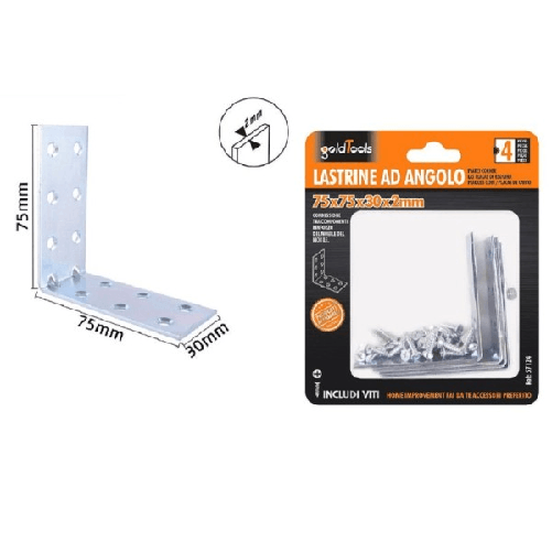 Set 4 Pz Lastrine Lastrina Ad Angolo Angolare 75x75x30x2mm Con Viti Mobili 57124 -