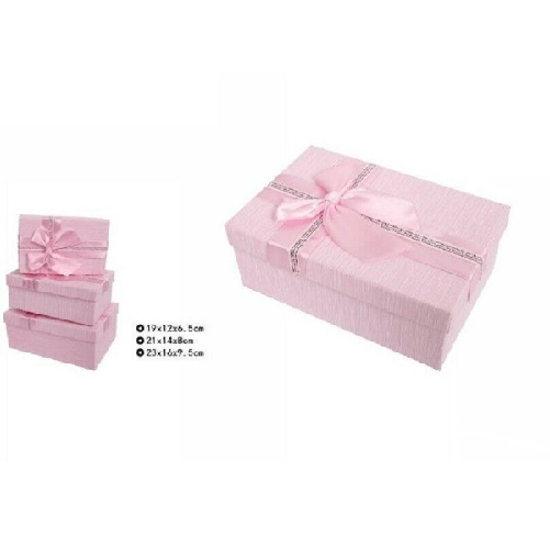 Trade Shop Traesio-set 3 Pz Scatole Box Per Regali Varie Misure Rettangolari Rosa Con Fiocco 69331 -