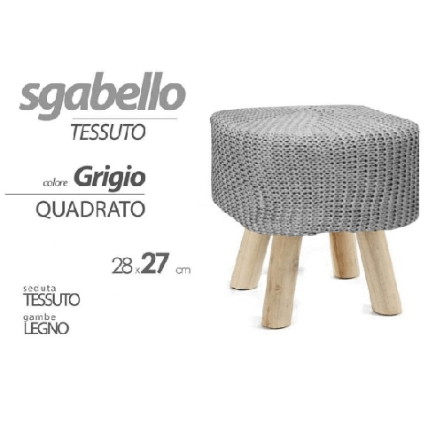 Pouf Sgabello Poggiapiedi Quadrato Gambe In Legno Tessuto Grigio 27x28cm 827723 -