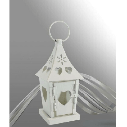 Porta Candela Lumino Lanterna Bianca In Metallo Bomboniera Matrimonio 90539 -