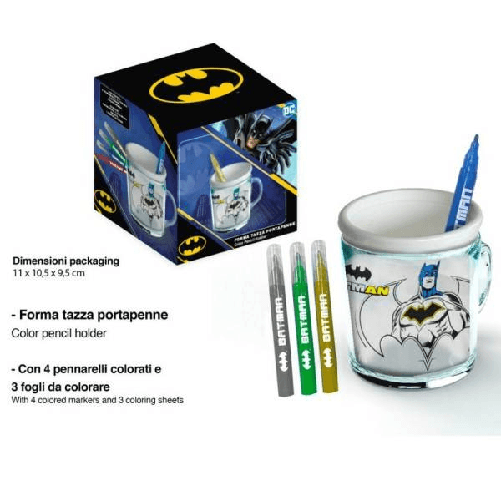 Tazza Portapenne Da Colorare Batman Supereroi Bicchiere Porta Pennarelli Colori -