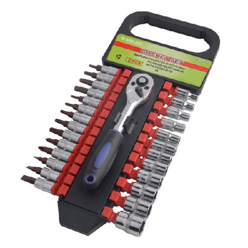 Set 27 Chiavi Bussole Torx Attacco 1/4" + Chiave A Cricchetto Reversibile -