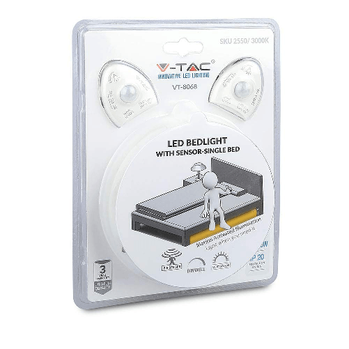 V-TAC Kit Strip LED Luce Scendiletto Doppio (2*12m Strip 30 LED/m 28W+Alimentatore+2 Sensori di movimento) 12V 3000K Dimmerabile