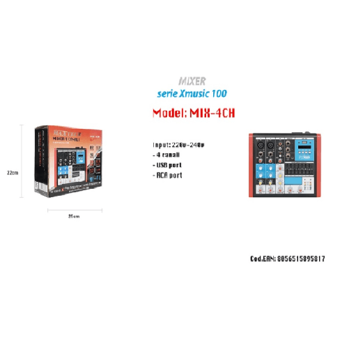 Mixer Audio 4ch Equalizzatore 2 Ingressi Mic Xlr Phantom Usb Mp3 Display Maxtech Mix-4ch -