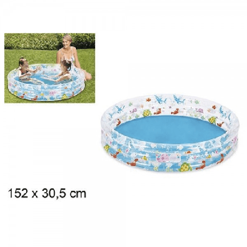 Trade Shop Traesio-piscina Tonda Gonfiabile Personaggi Marini Bambini 3 Anelli Giardino 152x30.5cm -