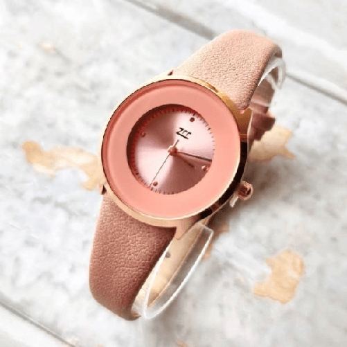 Orologio Da Polso Zcc Analogico Elegante Casual Moda Con Cinturino In Pelle Rosa -
