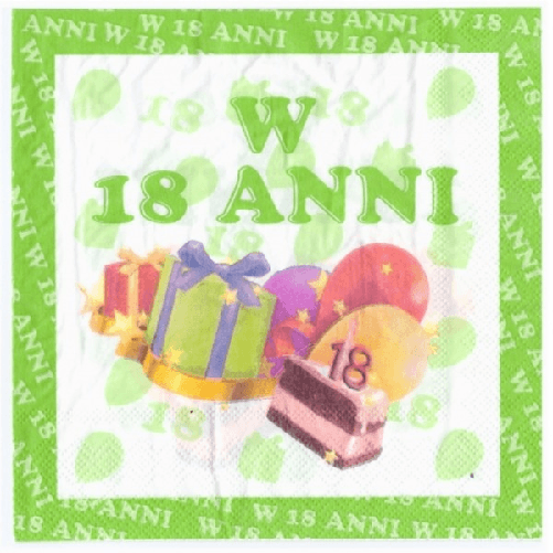 Trade Shop Traesio-set 36 Pezzi Tovaglioli Di Carta Feste 18 Anni Verde Bianco 33x33cm Usa E Getta -