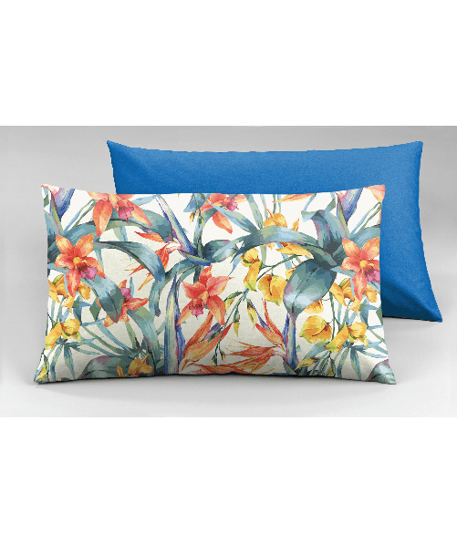Set 2 federe coppia di federe bifaccia doubleface stampa digitale 100% cotone Made in Italy TROPICI/BLUETTE