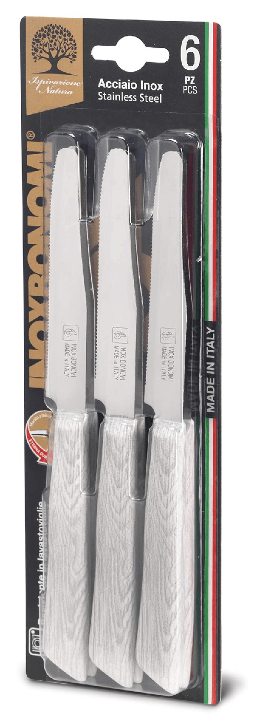 Coltellerie Inox Bonomi Set 6 Coltelli da Tavola 11cm Legno Bianco