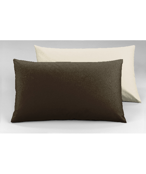 Coppia di federe Set di 2 federe bicolor bifaccia doubleface in cotone copricuscino guanciale letto 50x80 cm made in italy NATURALE/CACAO