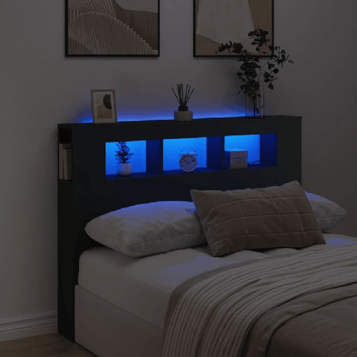 Testiera LED Nera 140x18,5x103,5 cm Legno ingegnerizzato