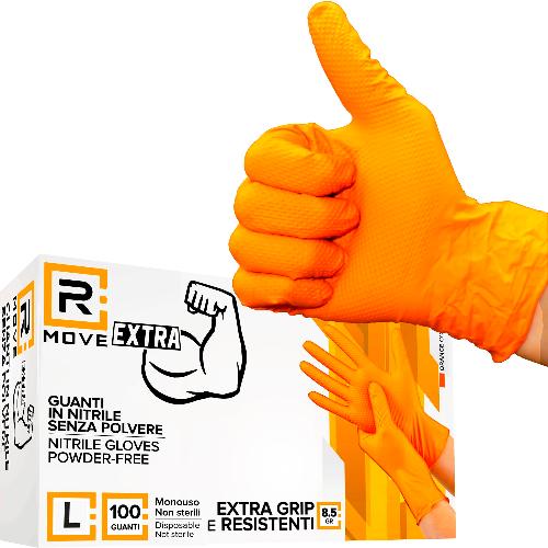 Rmove 10 Confezioni da 100 Pezzi Taglia L 8.5gr da Lavoro Guanti Nitrile Arancione Senza Polvere Ful