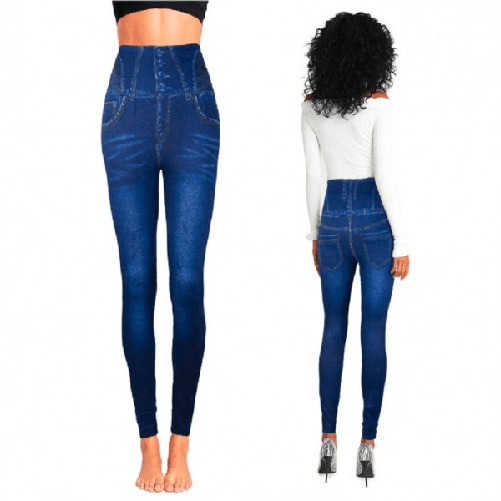 Trade Shop Traesio-leggings Termici N9050 Effetto Denim Ruinur Mod. Maia Con Interno Felpato Blu - Xl-xxl