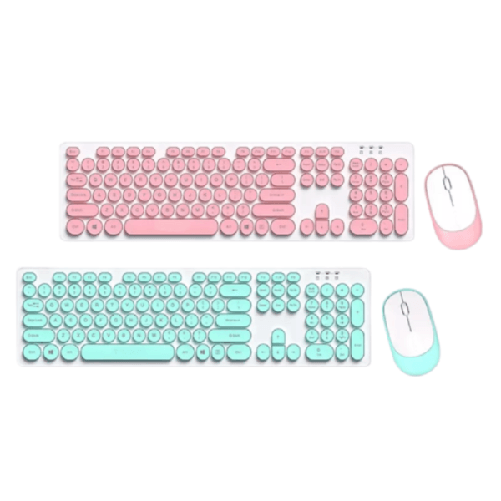 Andowl-set Tastiera Mouse Senza Fili 2.4g Combo Retro Keycap Rotondo Pc Laptop Tf770 -