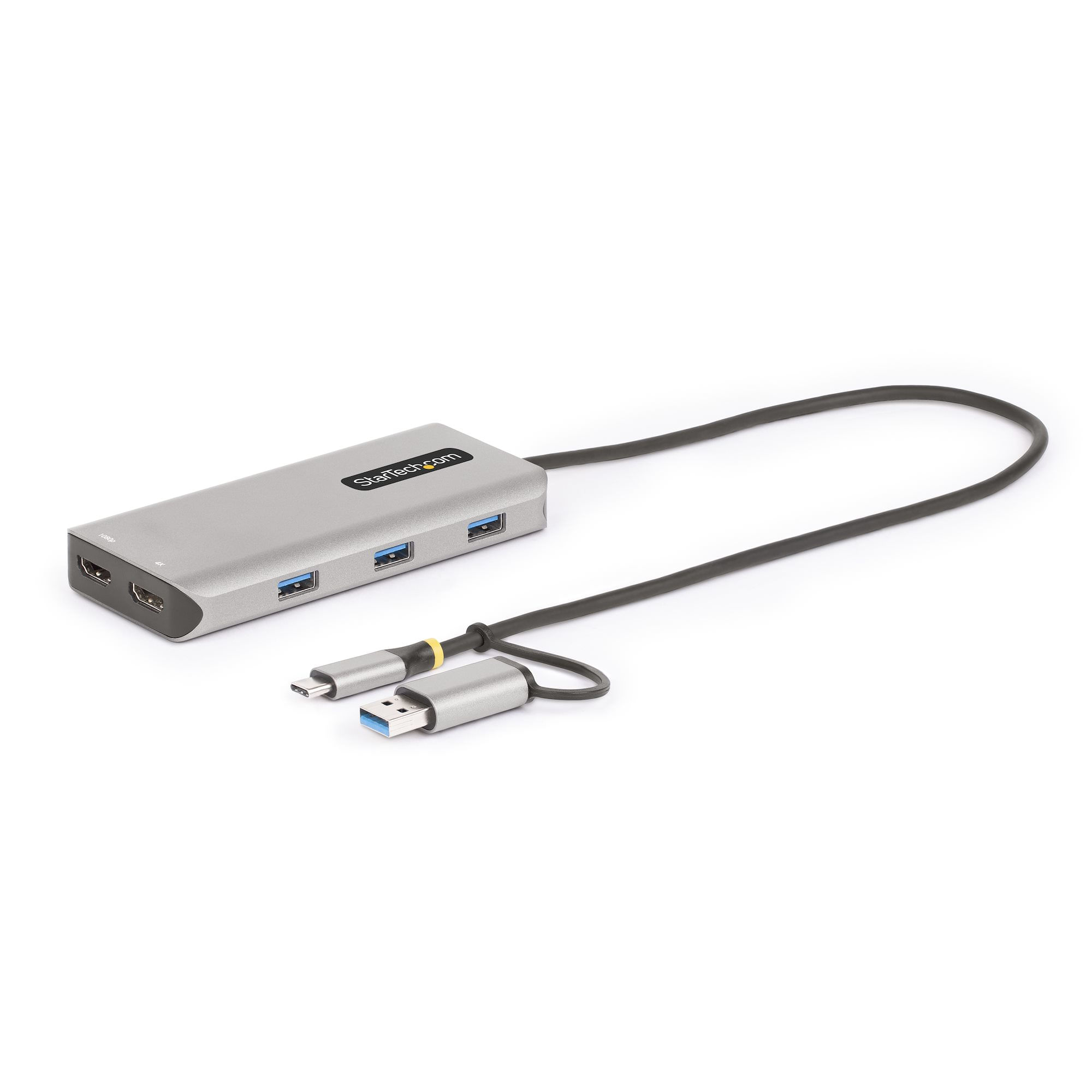 StarTech.com Adattatore multiporta USB-C con dongle USB-C a USB-A, doppio HDMI (4K30Hz/1080p60Hz), Hub USB-A 5Gbps a 3 porte, mini dock da viaggio, do