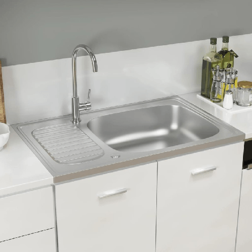 Lavello da Cucina con Scarico Argento 800x500x155 in Acciaio