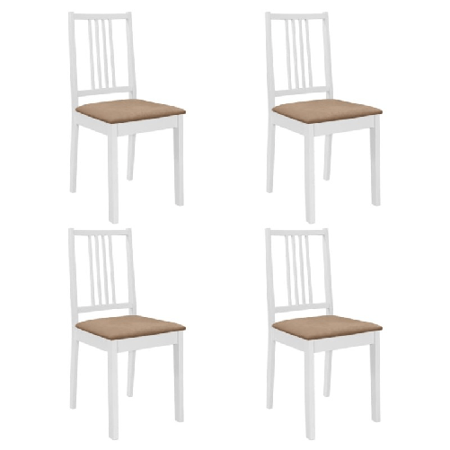 vidaXL Sedie da Pranzo con Cuscini 4 pz Bianche in Legno Massello