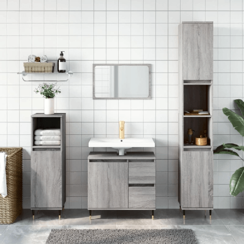 Armadietto Bagno Grigio Sonoma 30x30x190cm in Legno Multistrato