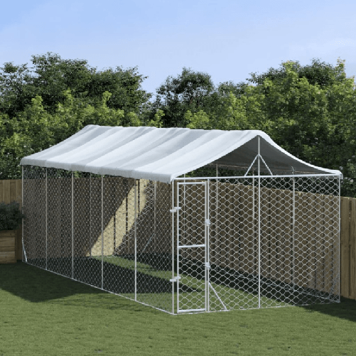 vidaXL Cuccia Cani da Esterno Tetto Argento 3x7,5x2,5m Acciaio Zincato