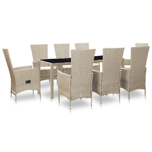 vidaXL Set da Pranzo da Giardino 9 pz con Cuscini in Polyrattan Beige