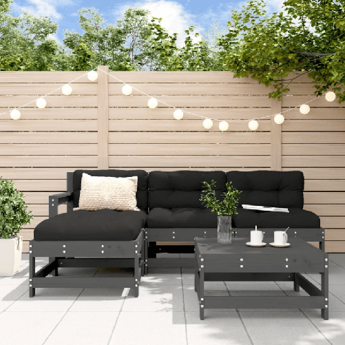 vidaXL Set Divani da Giardino 5pz con Cuscini in Legno Massello Grigio