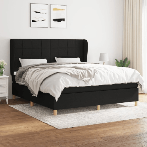 Giroletto a Molle con Materasso Nero 160x200 cm in Tessuto