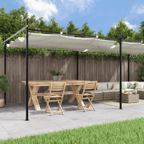 Pergola con Tetto Retrattile Crema 589x292x230 cm