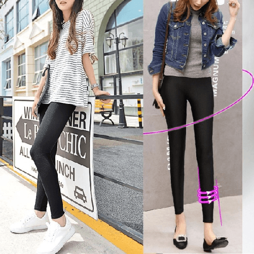 3x Leggings Mod.kz-156 Da Donna Comodi Eleganti Leggermente Lucidi Colore Nero - L-XL