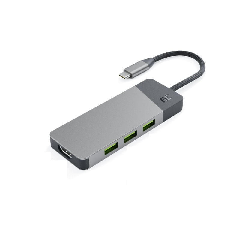 Green Cell Adapter HUB Connect 7in1 with 3x USB-A, HDMI, USB-C, SD, microSD Green Cell HUBGC01 hub di interfaccia USB tipo-C 5000 Mbit/s Argento