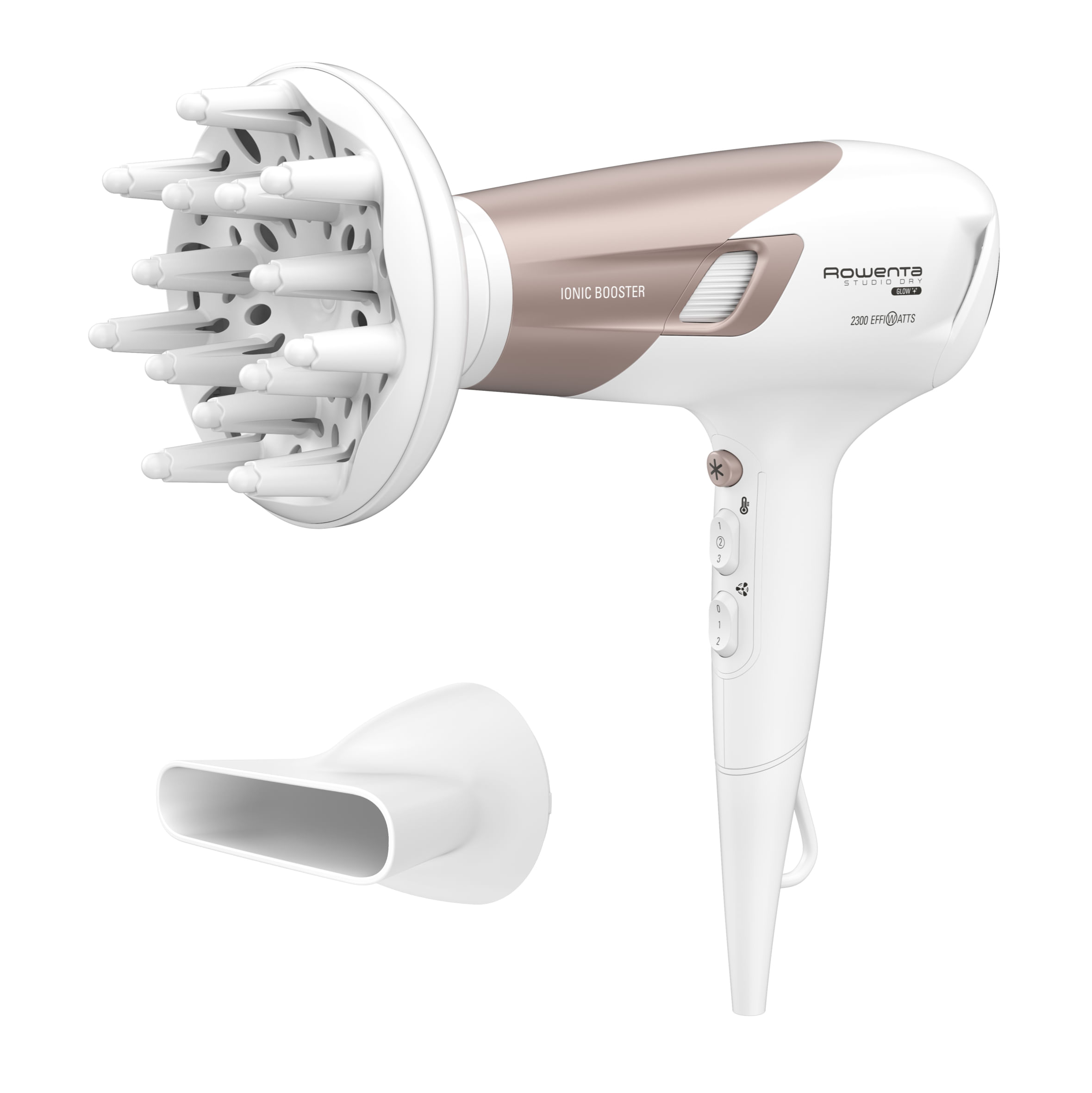 Rowenta CV5830 Studio Dry Glow Asciugacapelli con Booster Ionico Thermo Control 2100 W Bianco-Oro Rosa Rowenta Studio Dry CV5830 asciuga capelli 2300