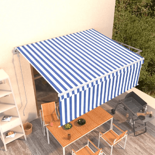 Tenda da Sole Retrattile Automatica Parasole 4,5x3m Blu Bianco