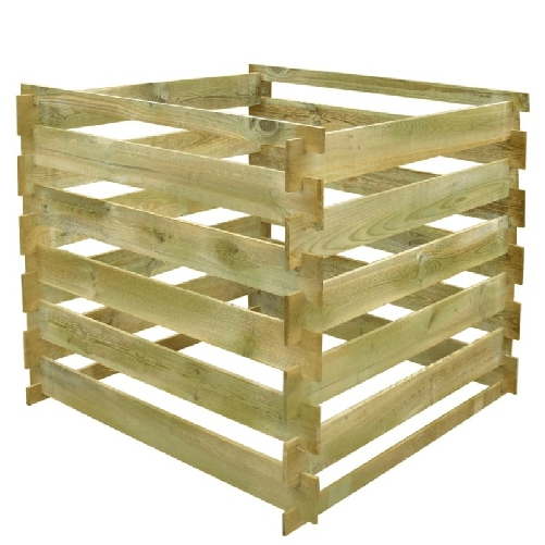 vidaXL Bidone per Compost a Doghe 0,54 m3 in Legno Quadrato