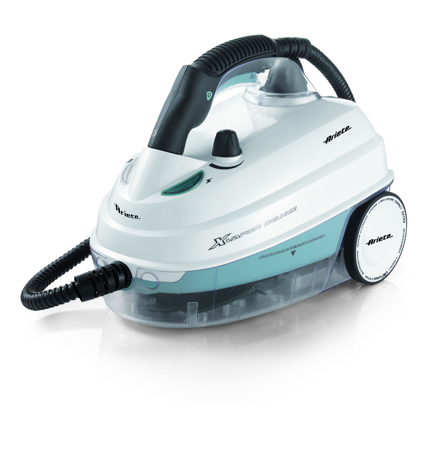 Ariete 4146 XVapor Deluxe - Pulitore a Vapore Mobile, 5 bar, Vano Portaccessori Integrato, Autonomia fino a 55', Cavo 6 m, 1500W, Bianco