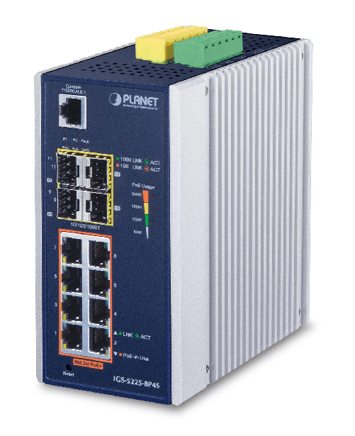 PLANET IGS-5225-8P4S switch di rete Gestito L2+ Gigabit Ethernet (10/100/1000) Supporto Power over Ethernet (PoE) Blu, Argento