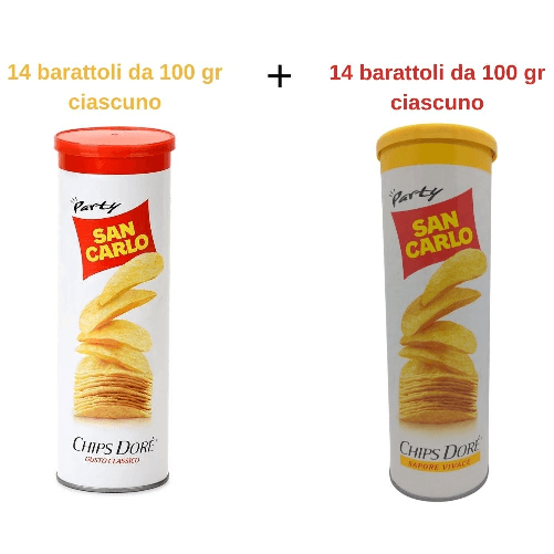 San carlo chips dore' classico e gusto vivace 28 barattoli da 100 gr