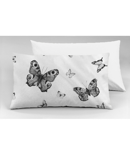 Set 2 federe coppia di federe bifaccia doubleface stampa digitale 100% cotone Made in Italy FARFALLE BIANCO/NERO