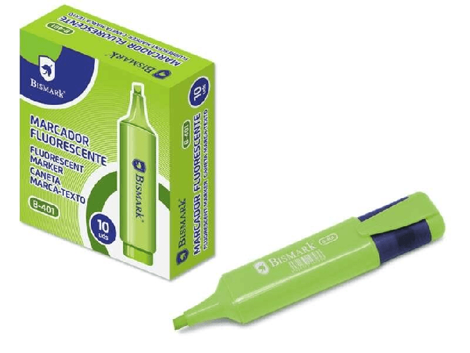 Pennarello fluorescente Bismark - Punta a scalpello - Tappo a clip - Colore verde