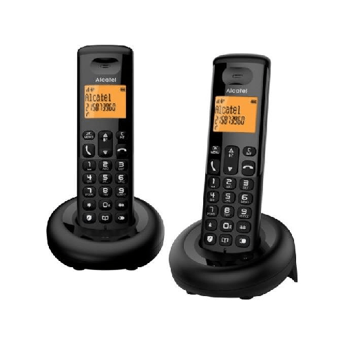 Alcatel E160 Duo Nero Telefono Cordless DECT con Blocco Chiamate Indesiderate Ampio Display Retroilluminato Arancione di facile lettura Suonerie Class