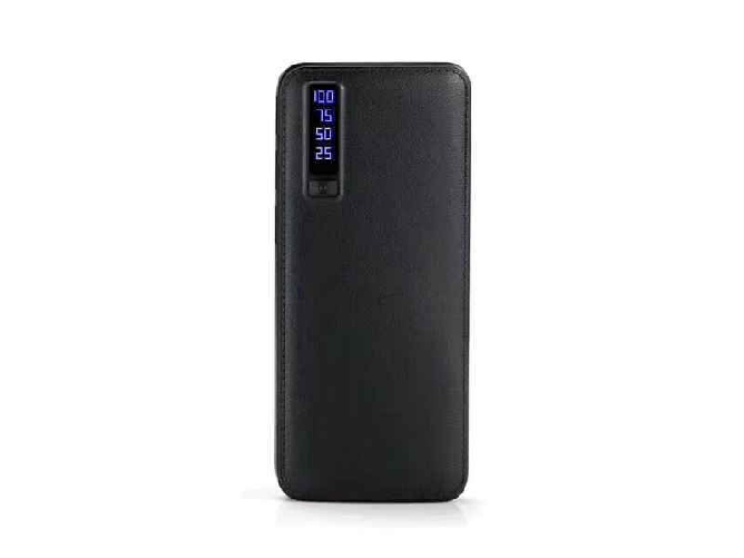 Powerbank 20000mAh LEATHER DESIGN con lampada LED e 3x USB (nero)