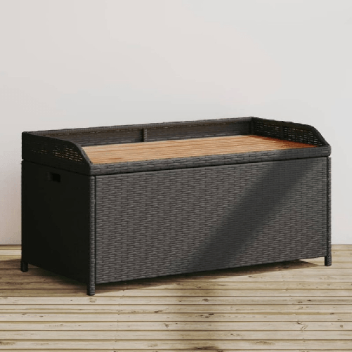 vidaXL Panca Portaoggetti Nera 100x50x52 cm Polyrattan e Legno Acacia