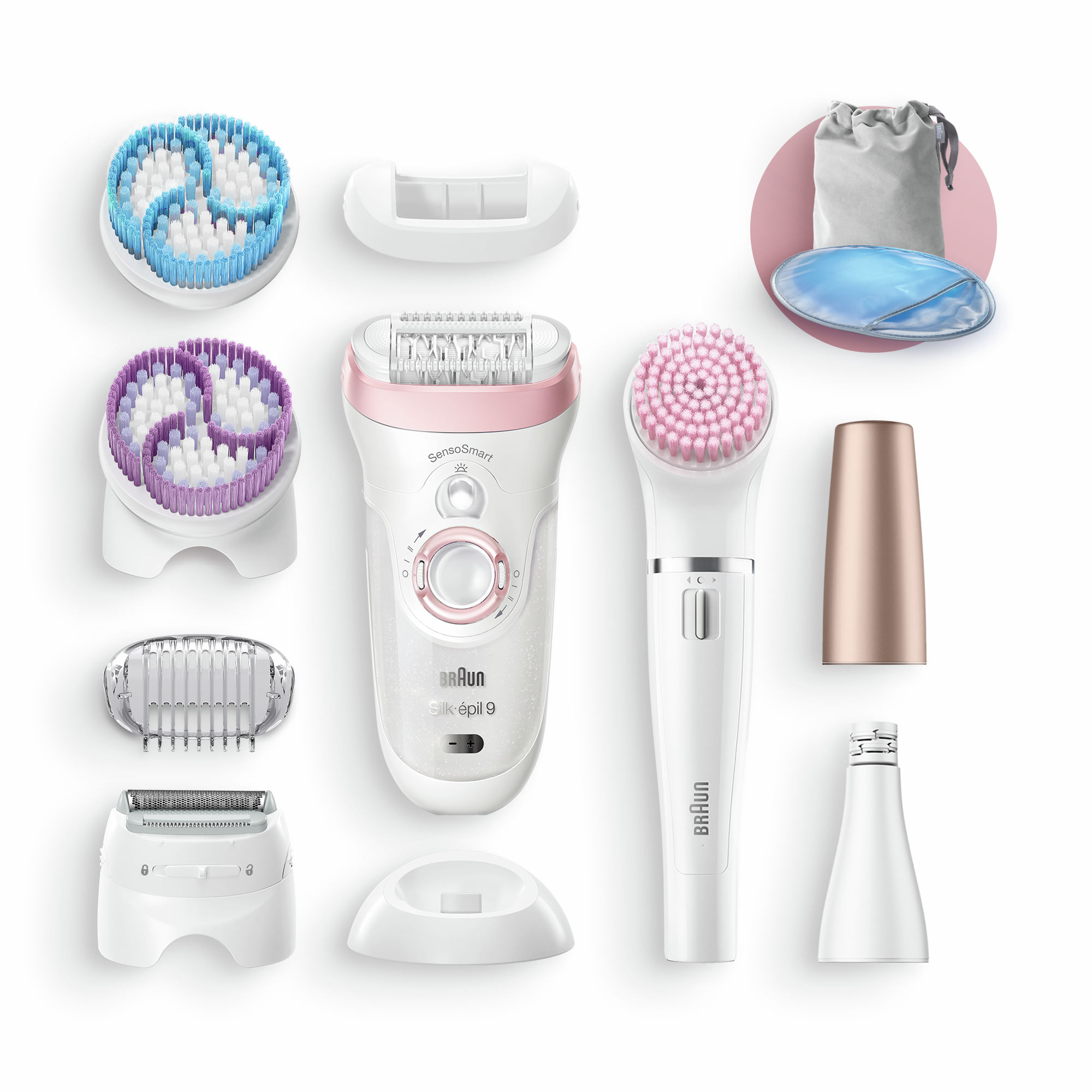 Braun Silk-épil 9 81683683 epilatore 40 pinzette Bianco, Rosa