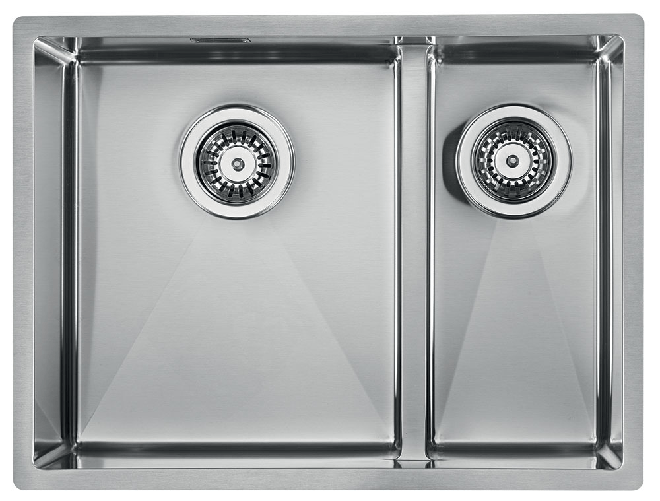 Lavello ZEFFIRO F3" 2 vasche sinistre ACCIAIO INOX, incasso SLIM - SOTTOTOP - FILOTOP 58,5X44 prof. 19