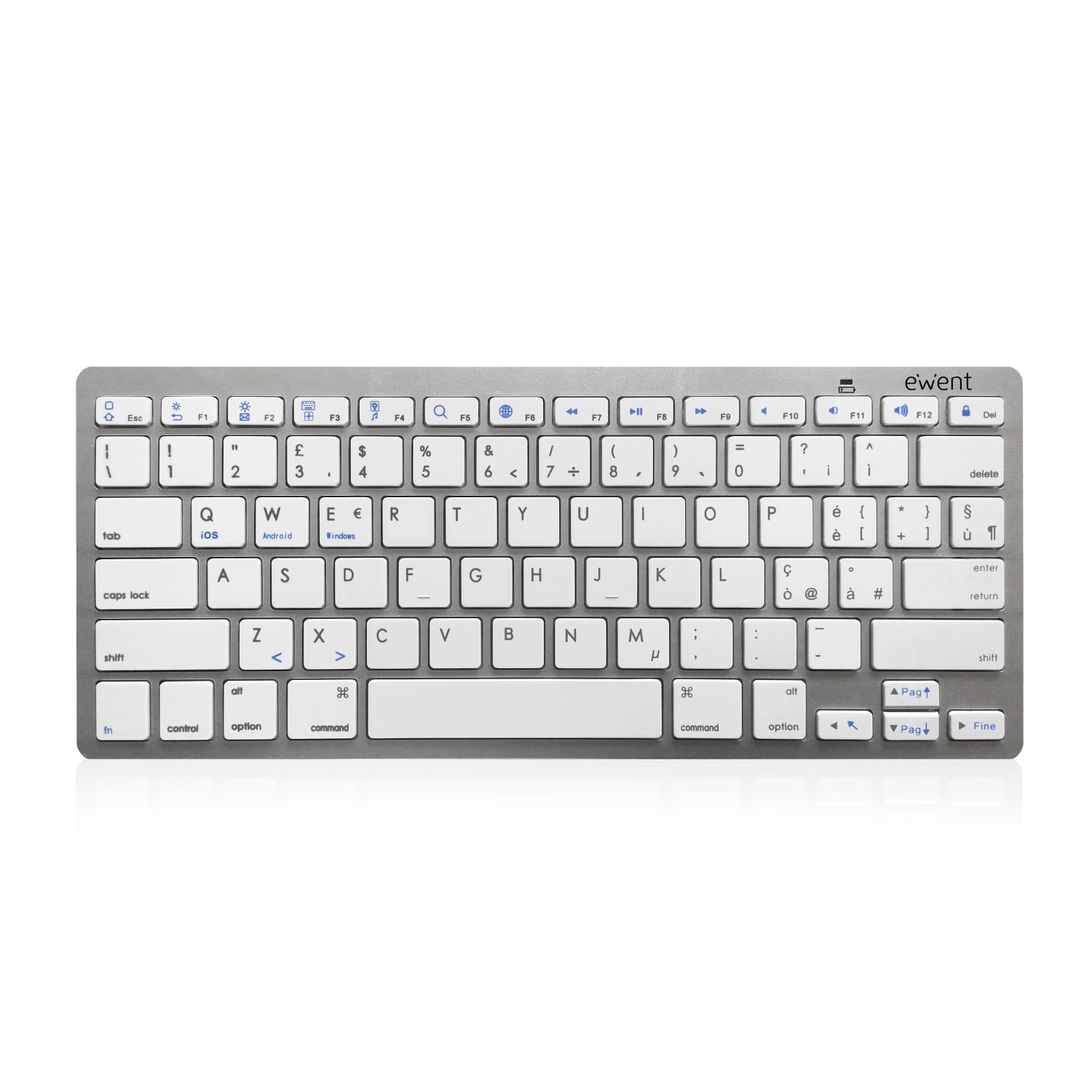 Ewent EW3160 tastiera per dispositivo mobile Italiano Bluetooth Argento, Bianco