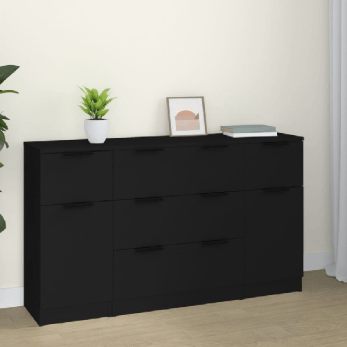 Set di Credenze 3 pz in Legno Multistrato Nero