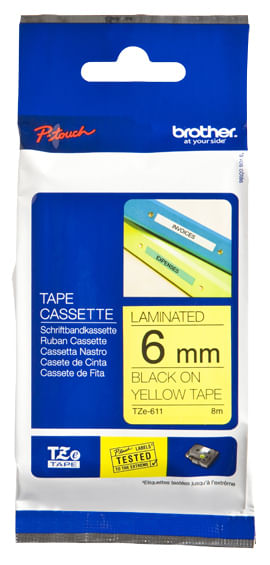 Brother TZE-611 nastro per etichettatrice Nero su giallo