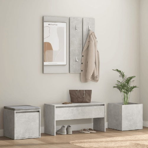 vidaXL Set di Mobili da Corridoio Grigio Cemento in Legno Multistrato