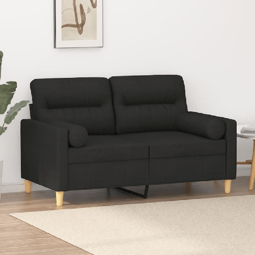 vidaXL Divano a 2 Posti con Cuscini Nero 120 cm in Tessuto