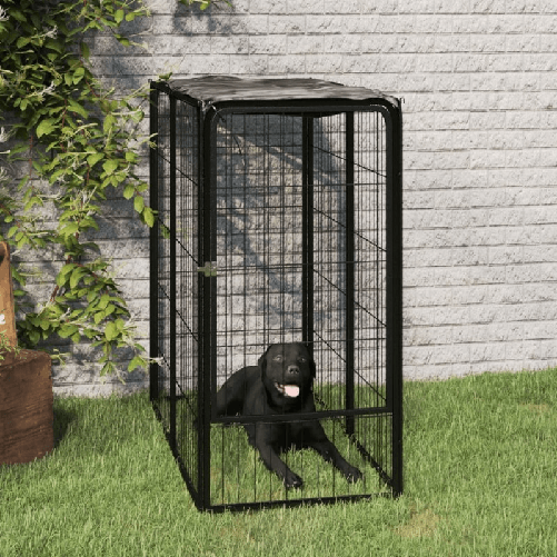 Box Cani a 6 Pannelli Nero 50x100cm Acciaio Verniciato Polvere